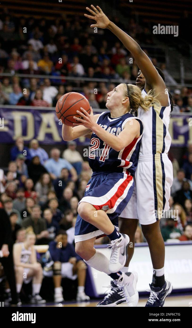 Gonzaga's Courtney Vandersloot shoots with Pittsburgh's Xenia Stewart