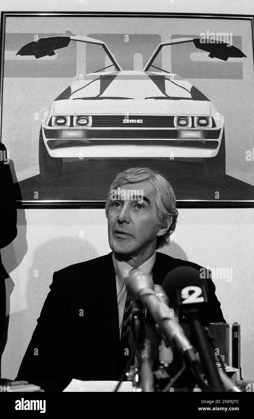 John Z. DeLorean of the DeLorean Motor Car Co. holds press conference