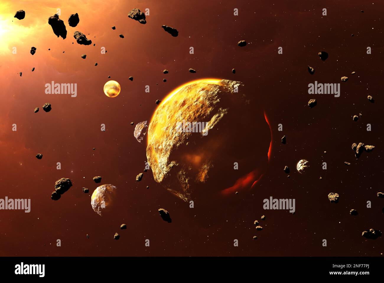 Newly forming protoplanets, planetesimals. Evolution by the process of accretion. 3d illustration Stock Photo