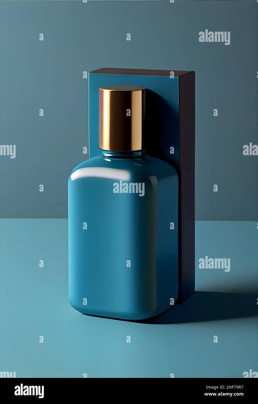 blue cosmetic cream bottles with dispenser on blue background isolated