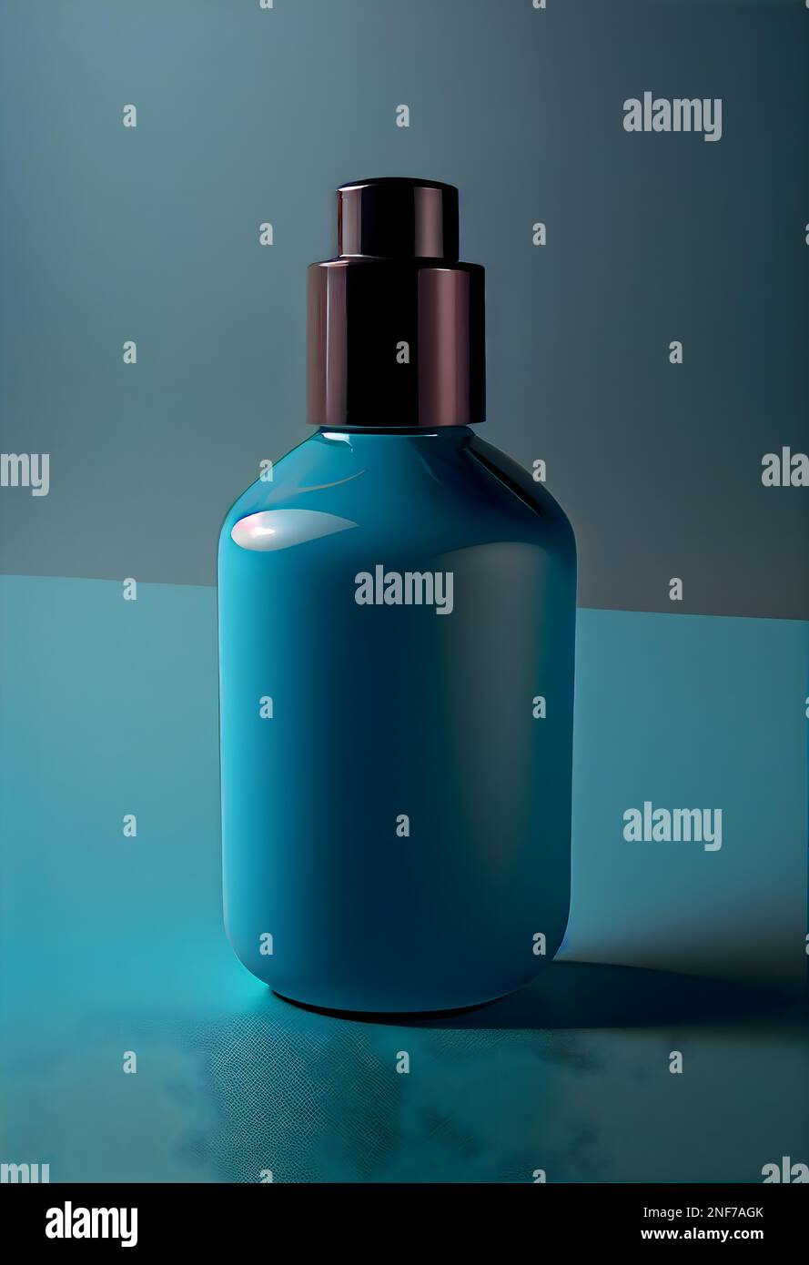 blue cosmetic cream bottles with dispenser on blue background isolated