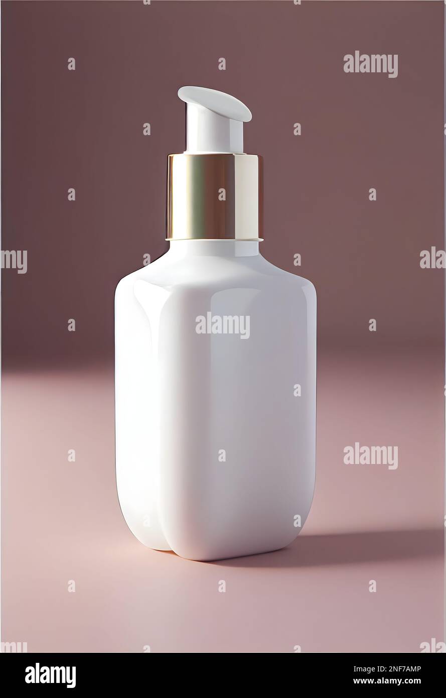 white cosmetic cream bottles with dispenser on white background