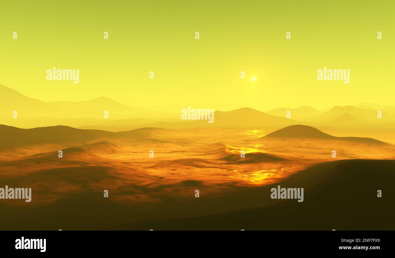 Venus toxic atmosphere and greenhouse effect. Dry and extremely hot surface. 3D illustration Stock Photo