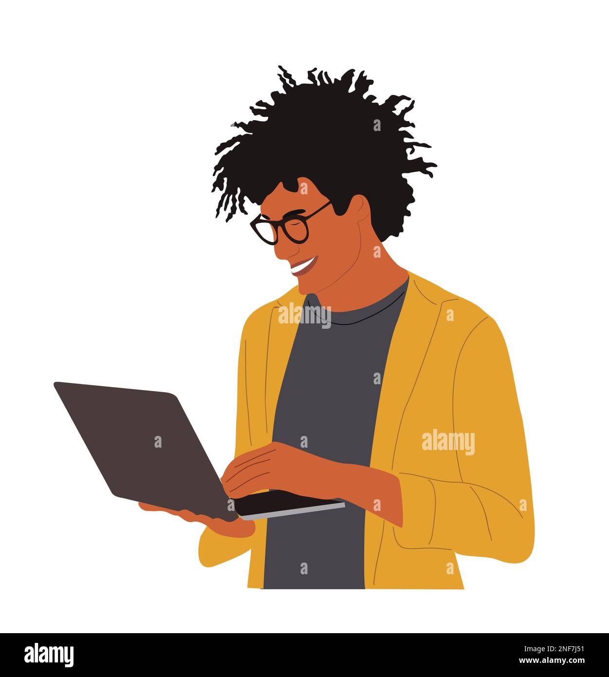 Young business man working with computer vector.  Stock Vector