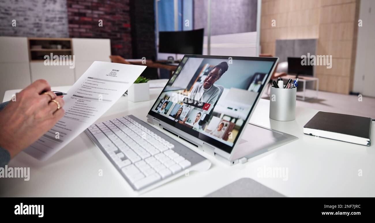 Virtual Job Interview Webcast Using Online Video Conference Stock Photo
