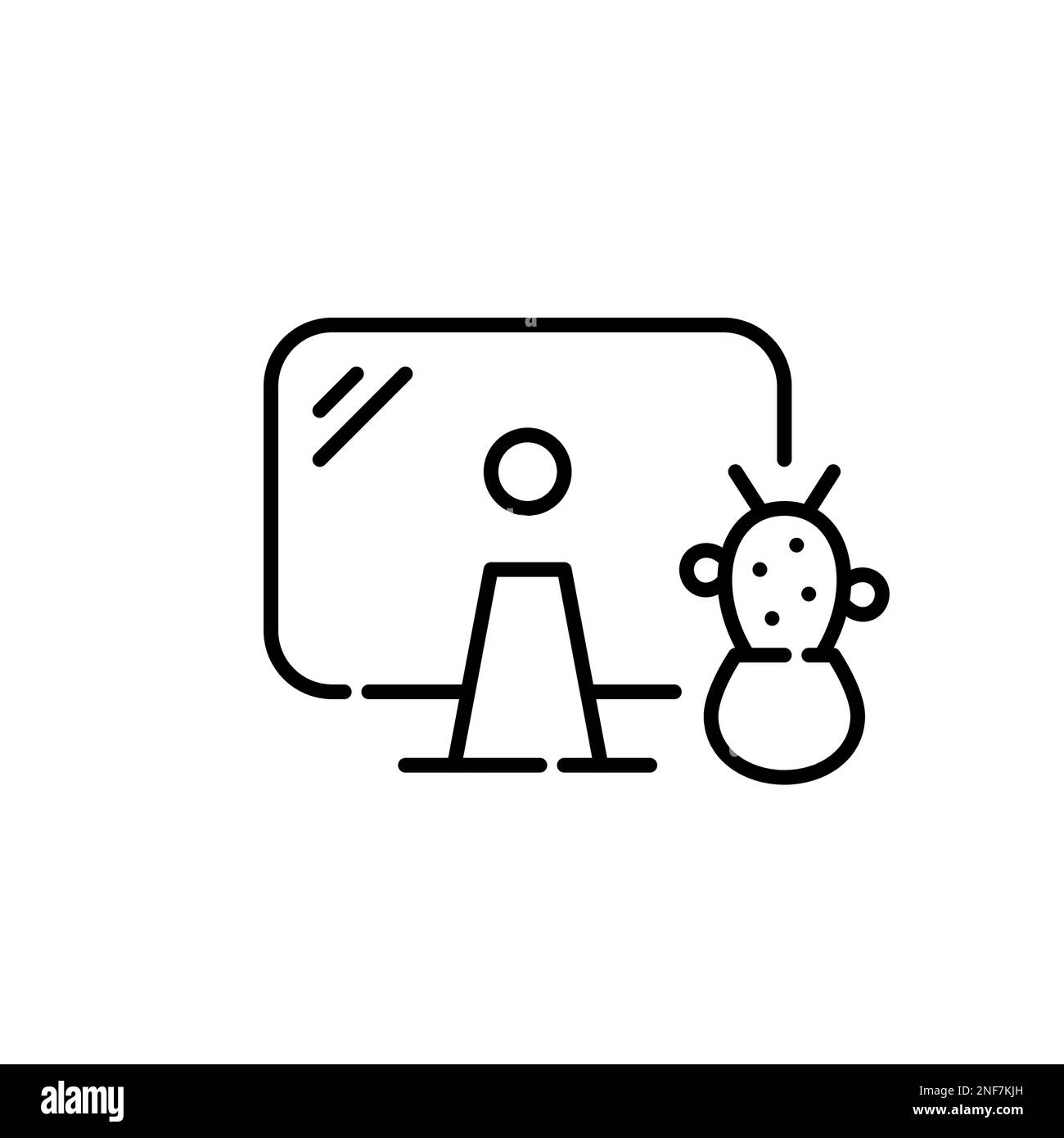Desktop monitor and cactus in pot. Comfortable workplace. Pixel perfect ...