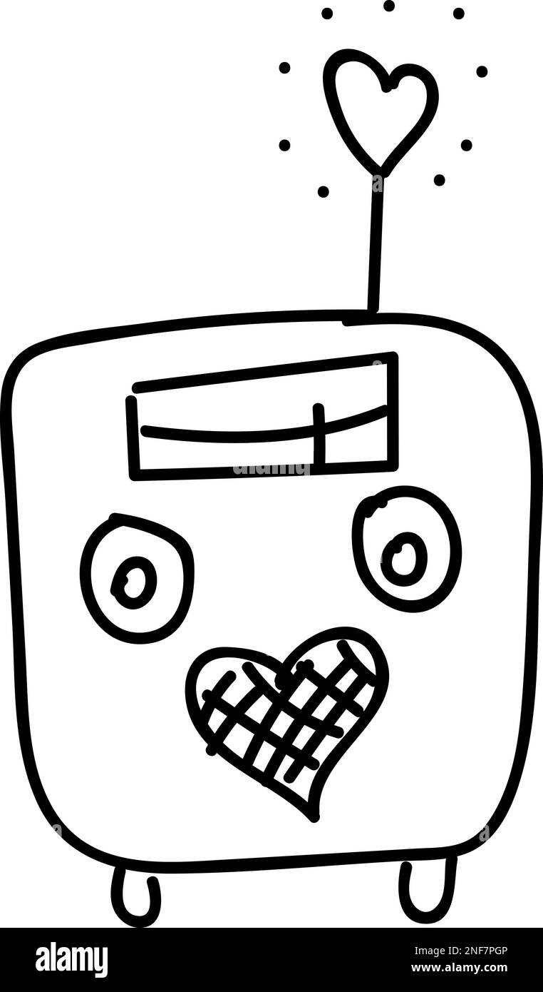 Heart, radio, doodle picture. Hand drawn, vector illustration. Symbol of love. Holiday