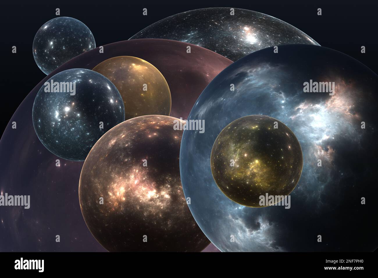 Multiverse. Other universes or alternate universes, hypothetical group of multiple universes. 3D illustration Stock Photo