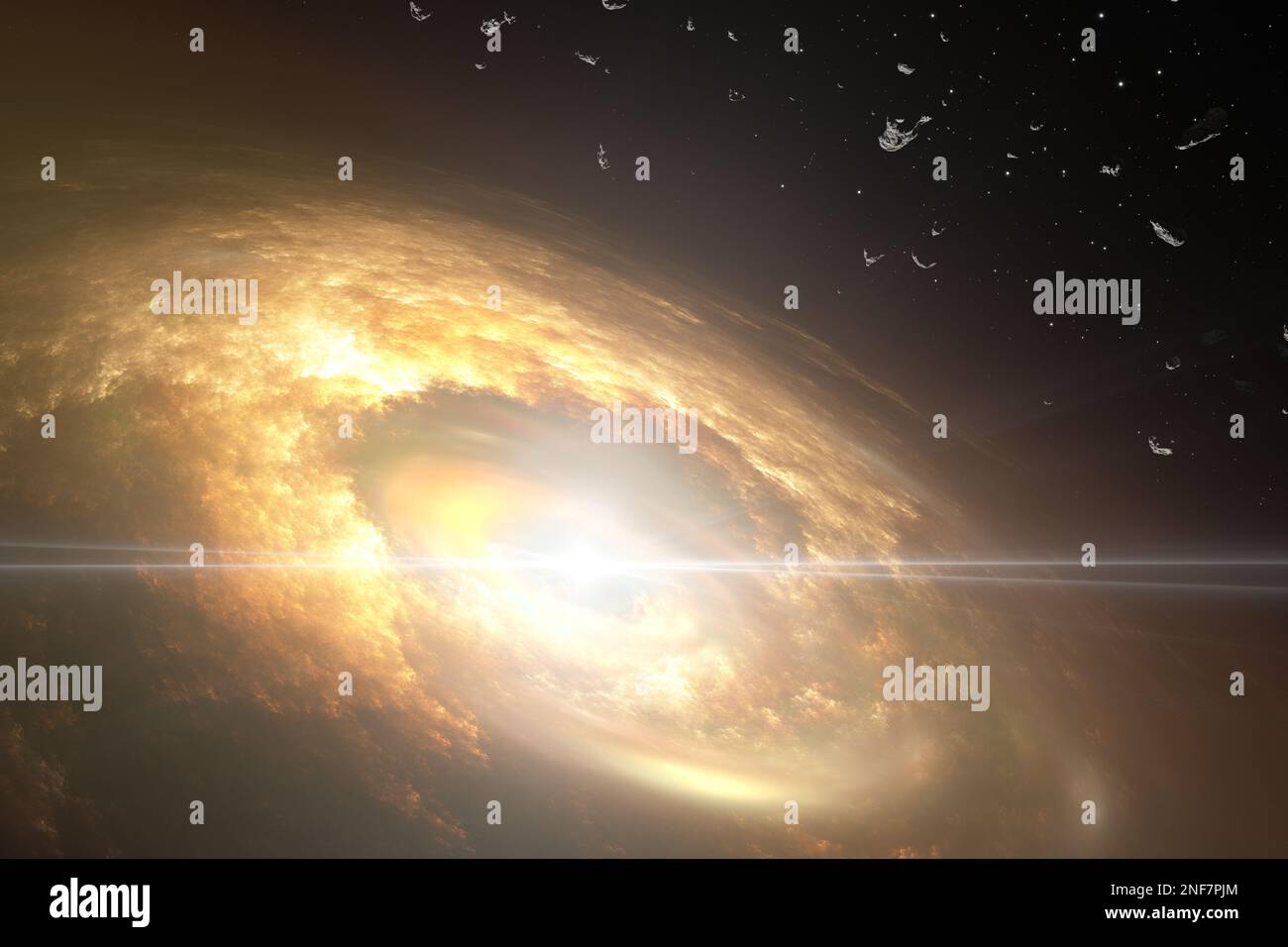 The origin of the solar system, protoplanetary disk. 3D illustration Stock Photo