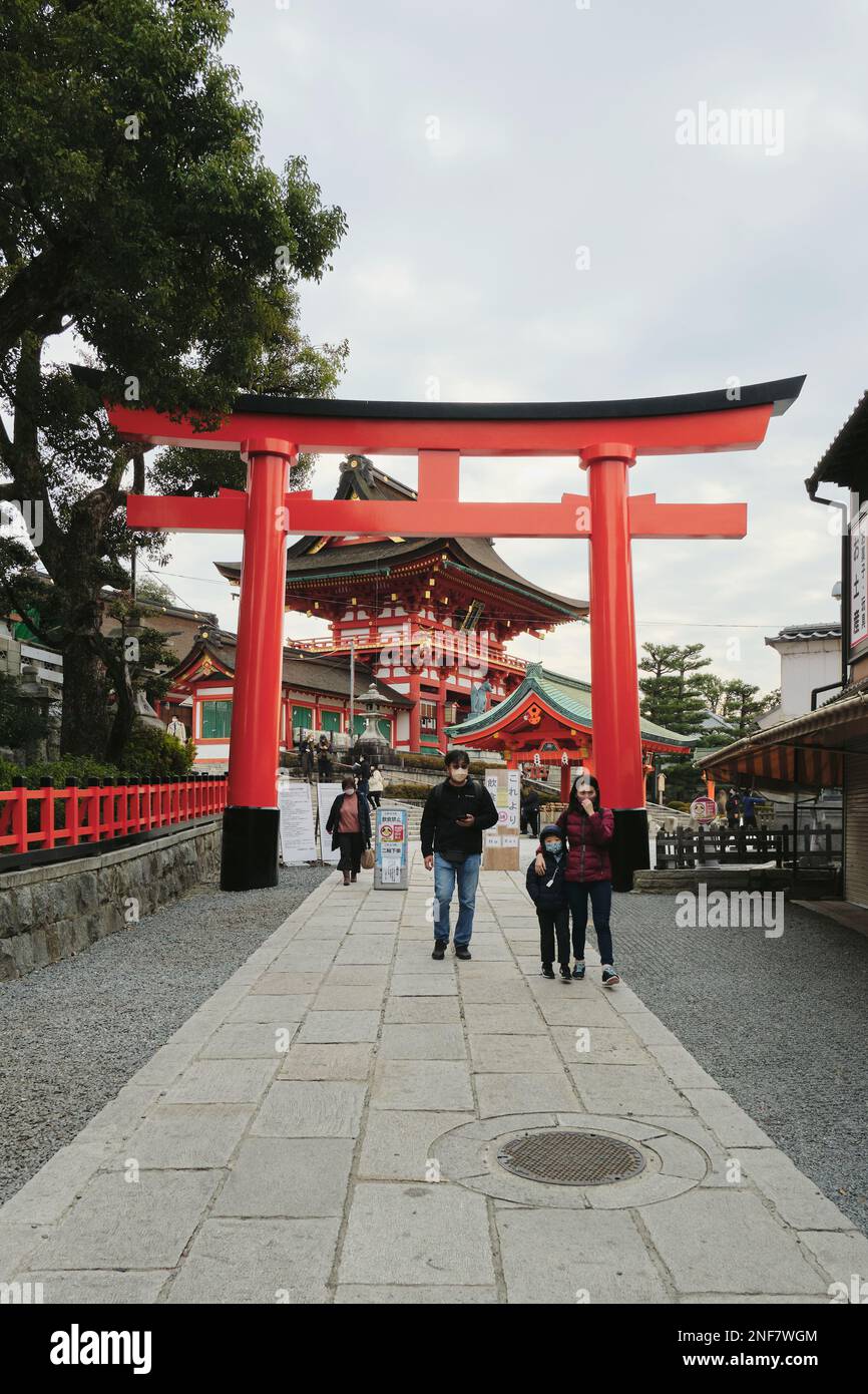 A shot of a path of torii gates at Fushimi Inari Shrine in Kyoto, Japan ...