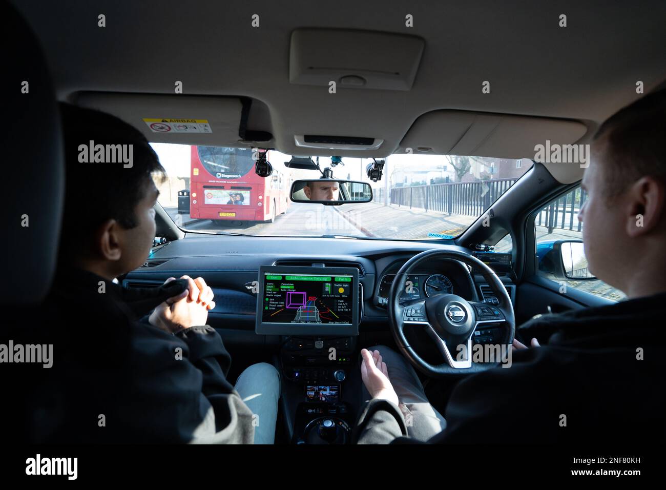 A selfdriving Nissan Leaf car is driven on public roads in Woolwich