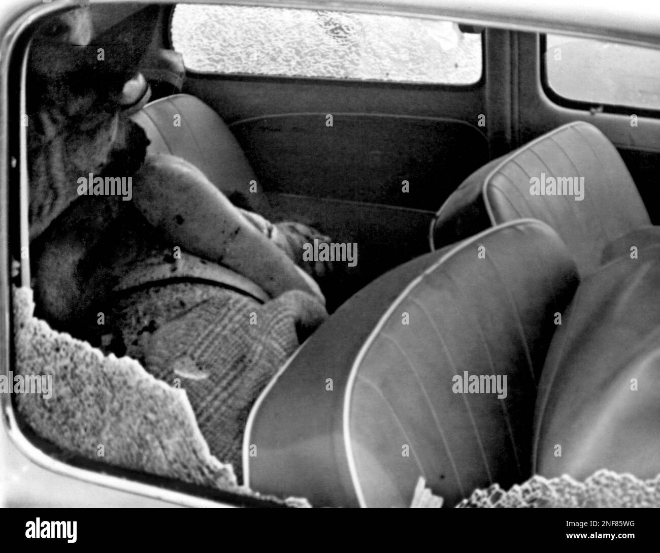 The interior view of Albert Verbrugghe's car which was shot at while