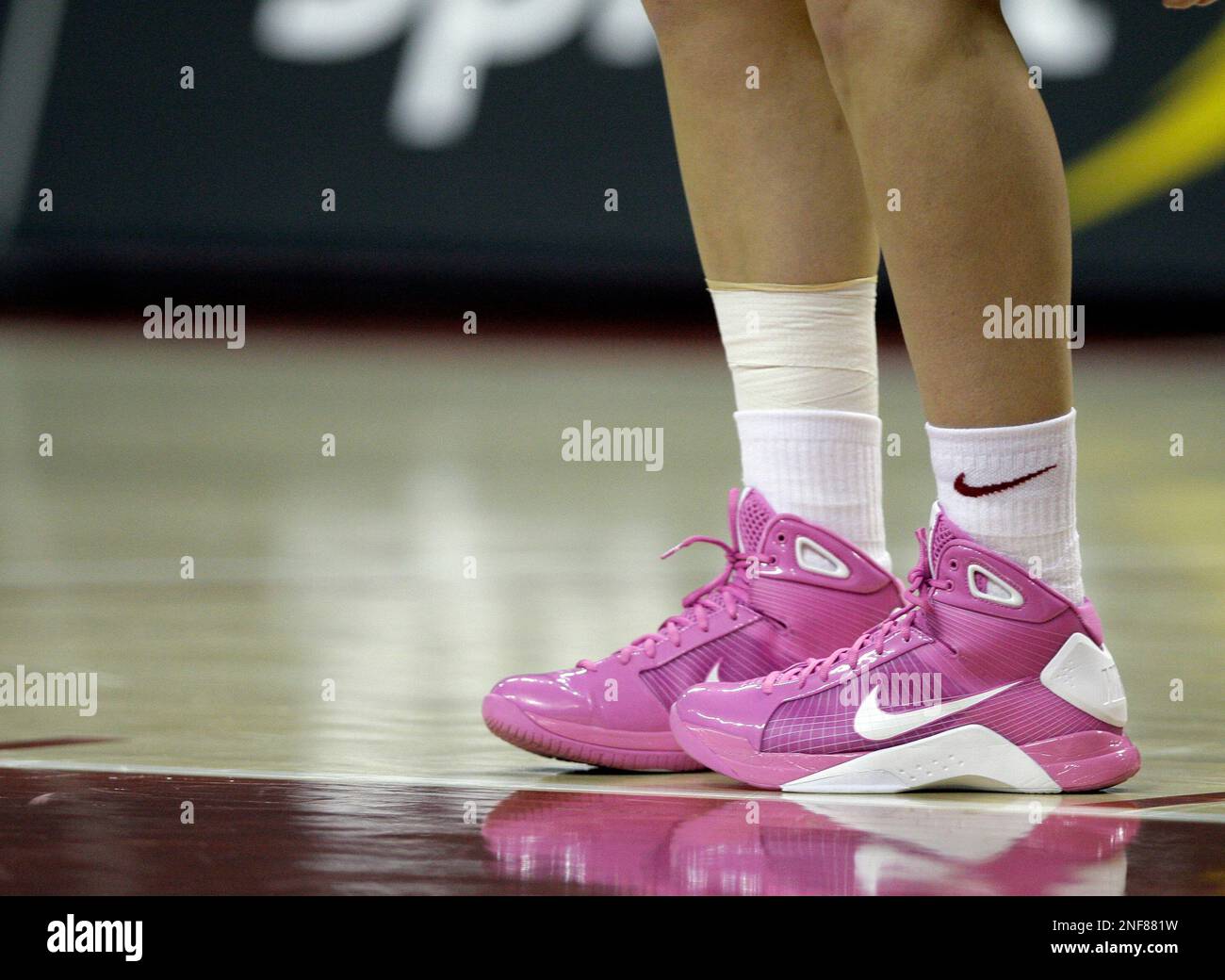 The shoes worn by Rutgers' Heather Zurich are shown against Maryland