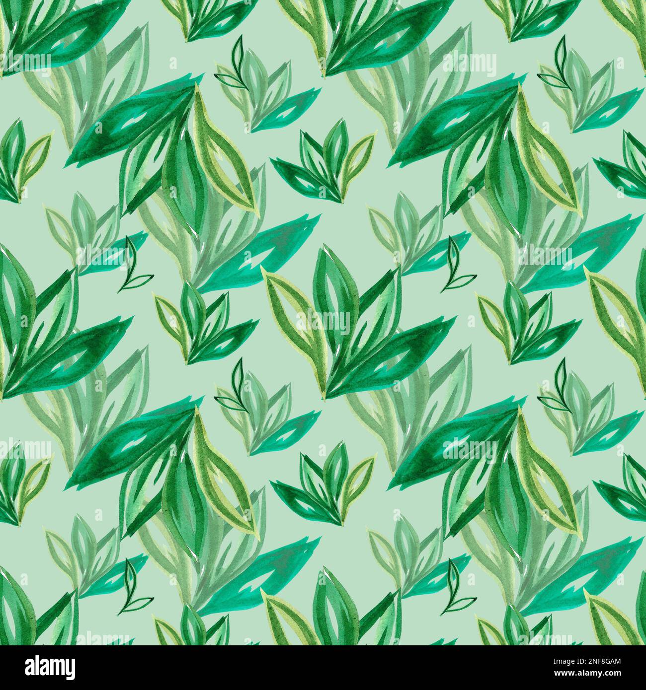 Hand drawn Watercolor green abstract flowers seamless pattern on the ...