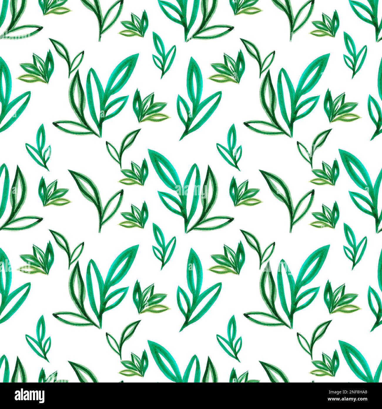 Hand drawn Watercolor green abstract leaves seamless pattern on the ...