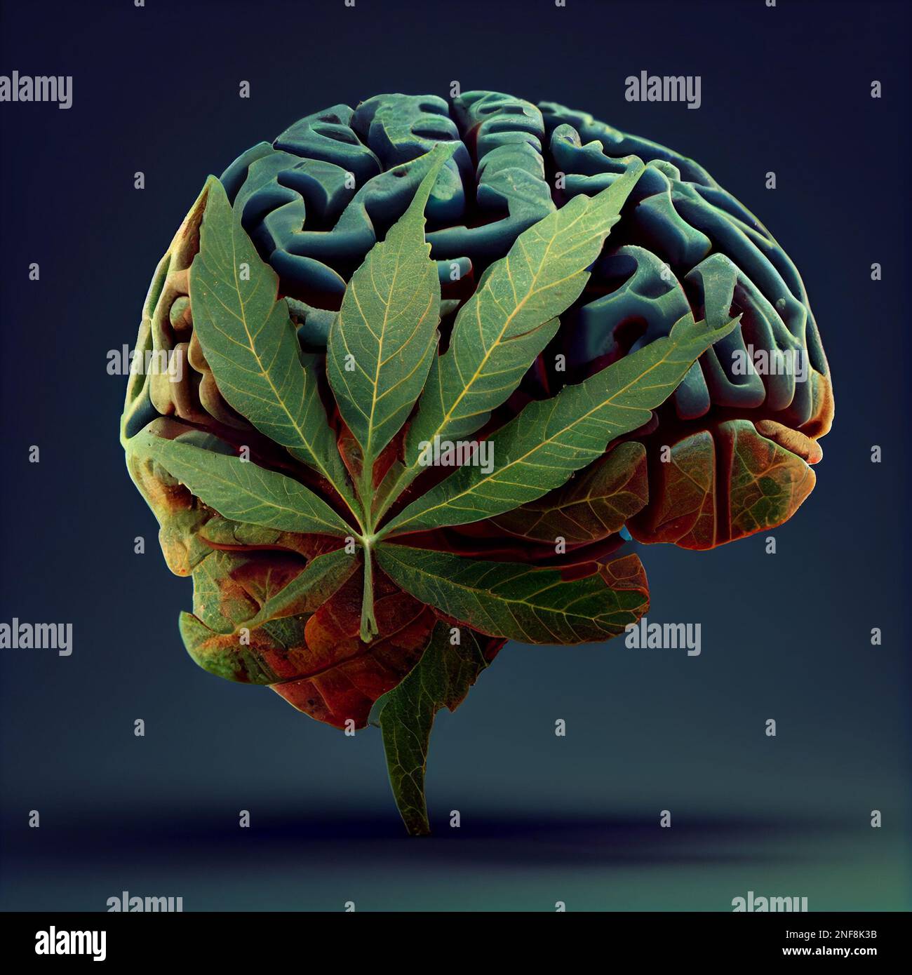 Marijuana brain, cannabis or hemp leaf or weed leaves. 3d concept for herbal  medicine treatment. Drug effects on psychology, Patients with autism, dep  Stock Photo - Alamy
