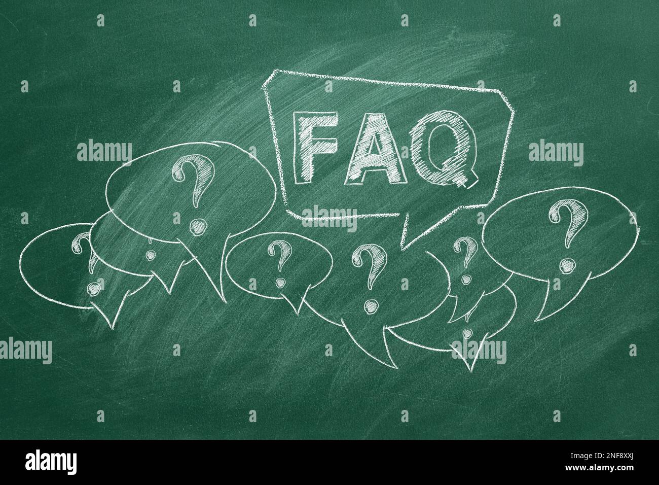 Hand Drawn Text FAQ, Question Marks With Speech Bubbles On Green ...