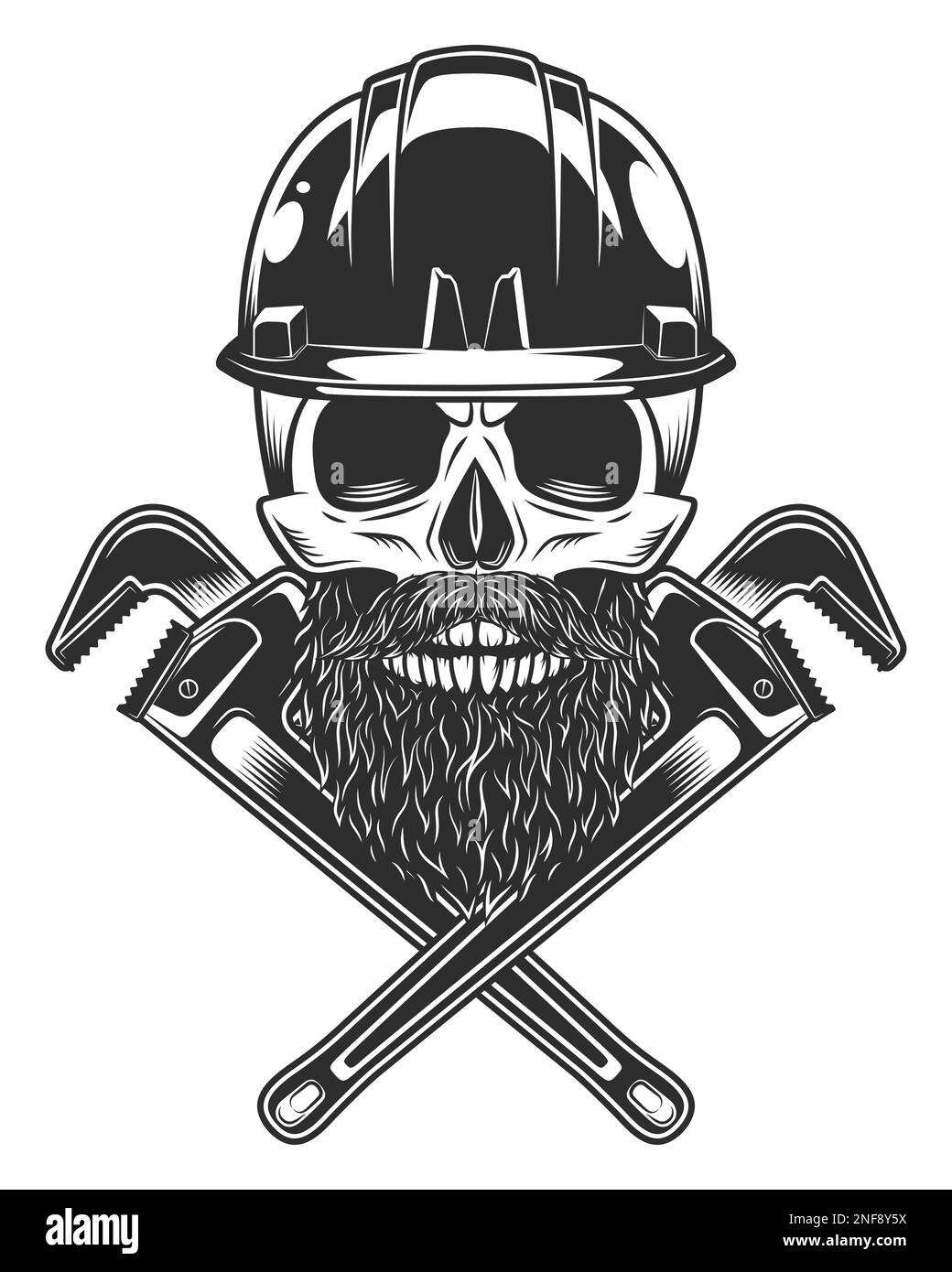 Skull in helmet hard hat with mustache and beard with construction ...