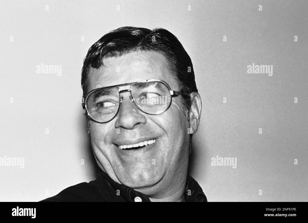 American actor Jerry Lewis smiles at the Cannes Film Festival at Cannes