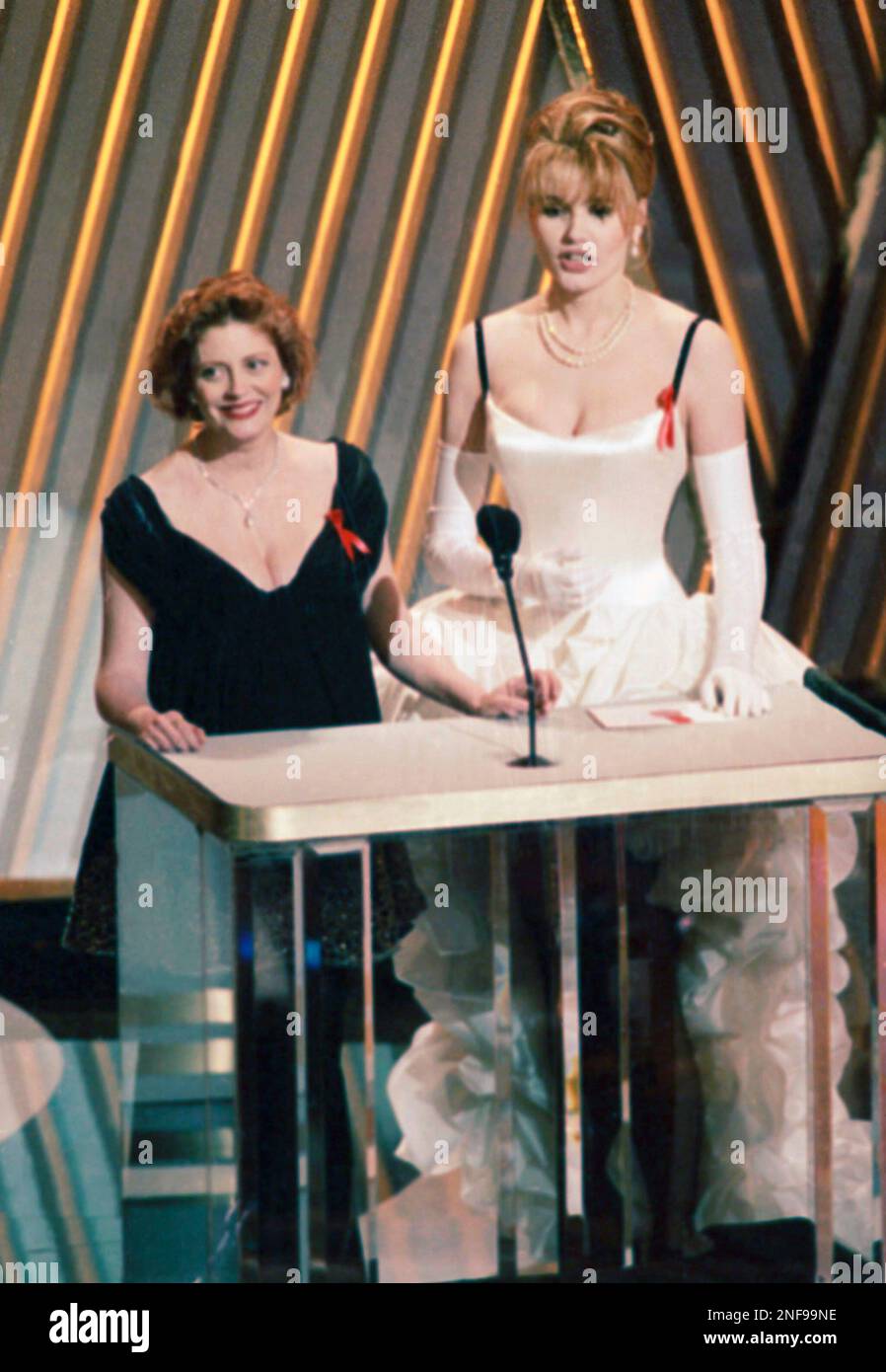 Actress Geena Davis, right, and Susan Sarandon, during the 64th Annual