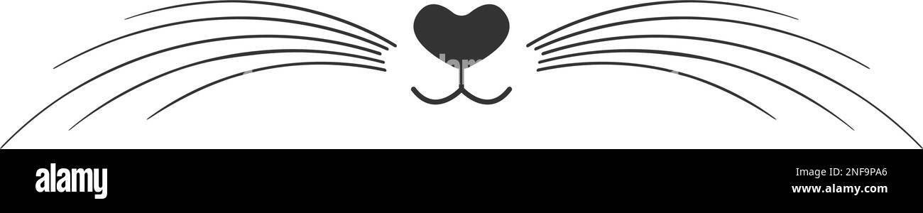 Cute cat nose, mouth and whiskers isolated on white background. Signboard design for pet ...