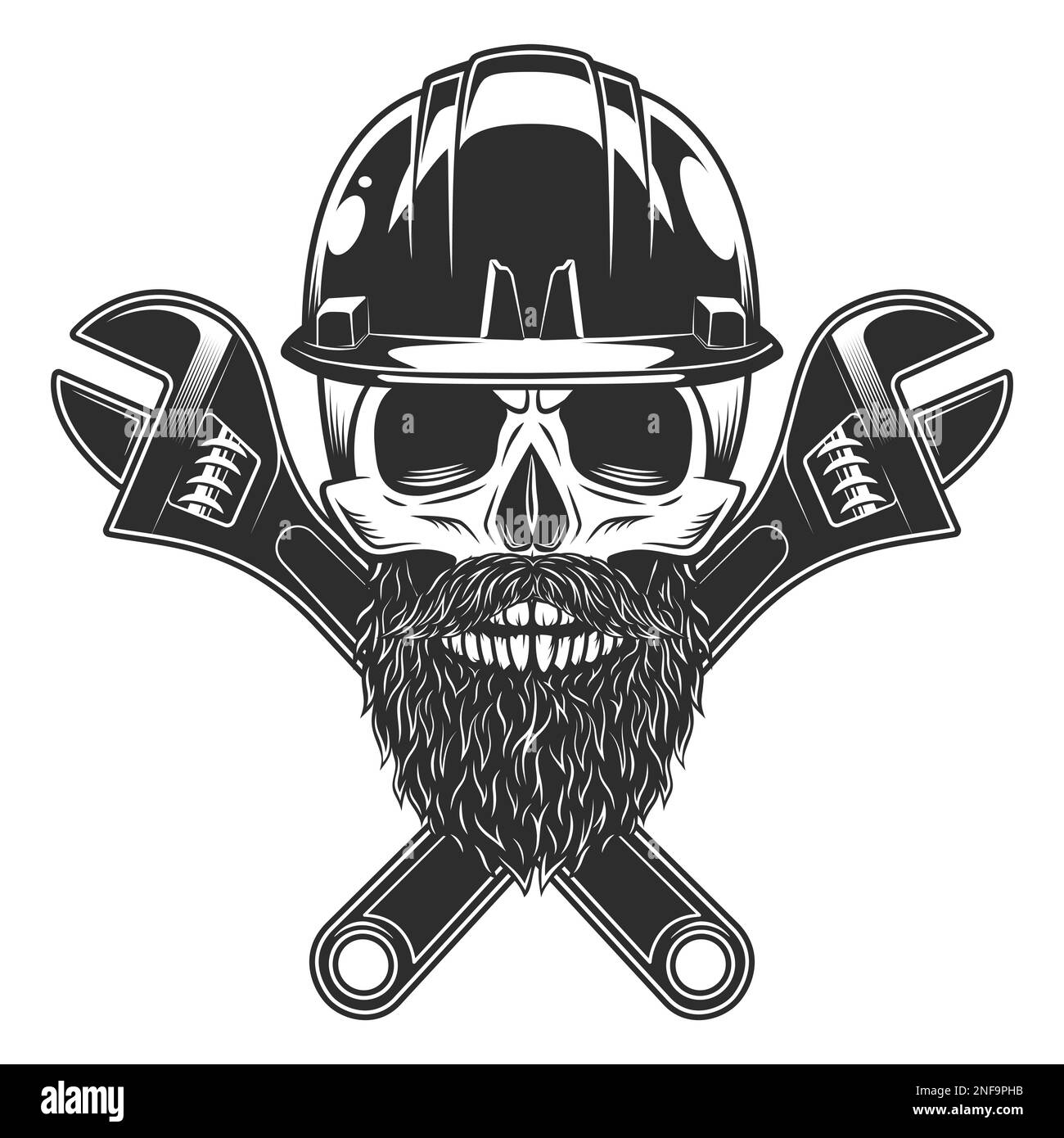 Skull with mustache and beard in helmet hard hat with construction ...