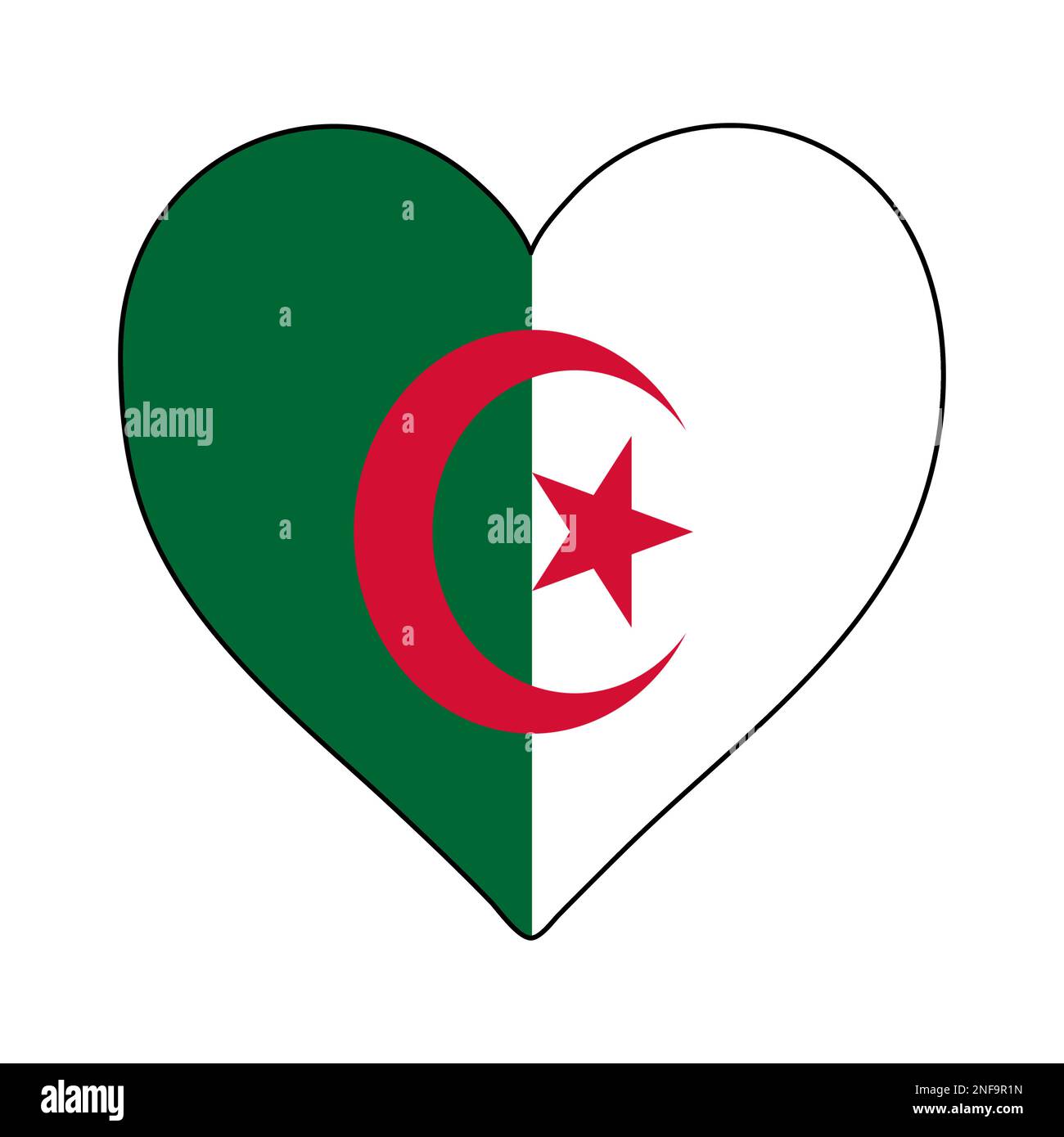 Algeria Heart Shape Flag. Love Algeria. Visit Algeria. Northern Africa. African Union. Vector Illustration Graphic Design. Stock Vector