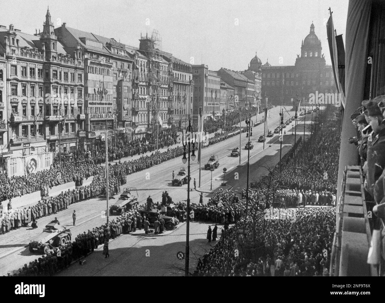 This is a view of the huge parade on the Wenceslas Square in Prague ...