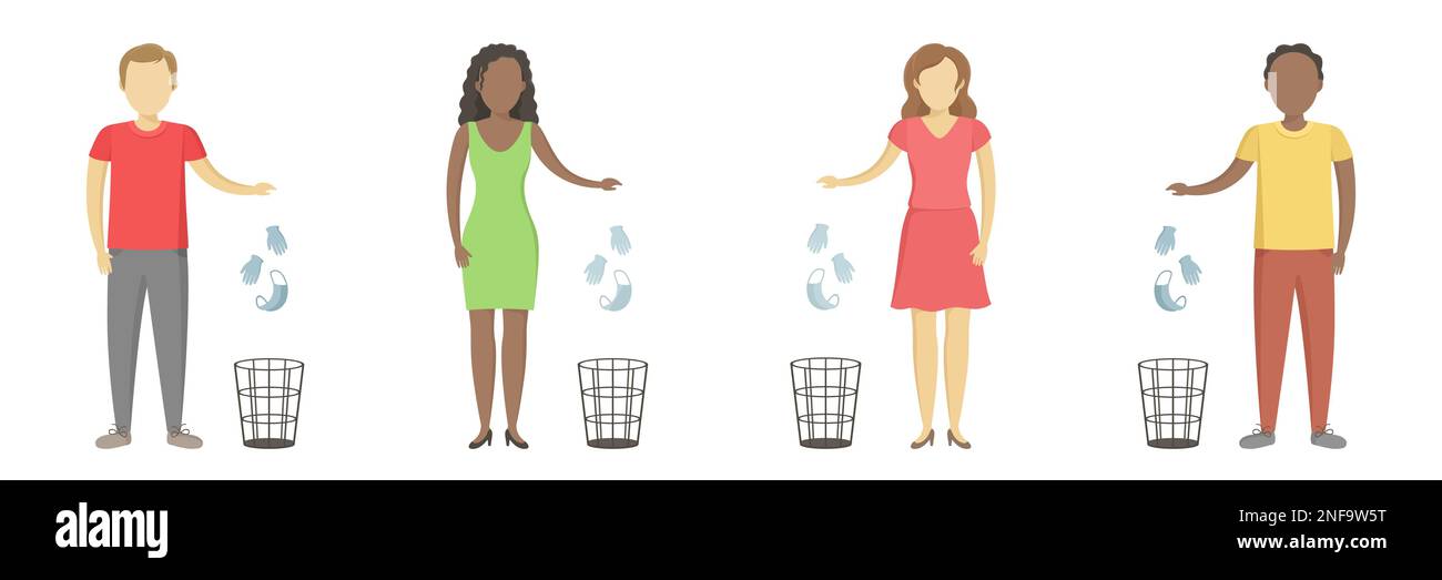 Epidemic ending. People of different nationalities throw masks and