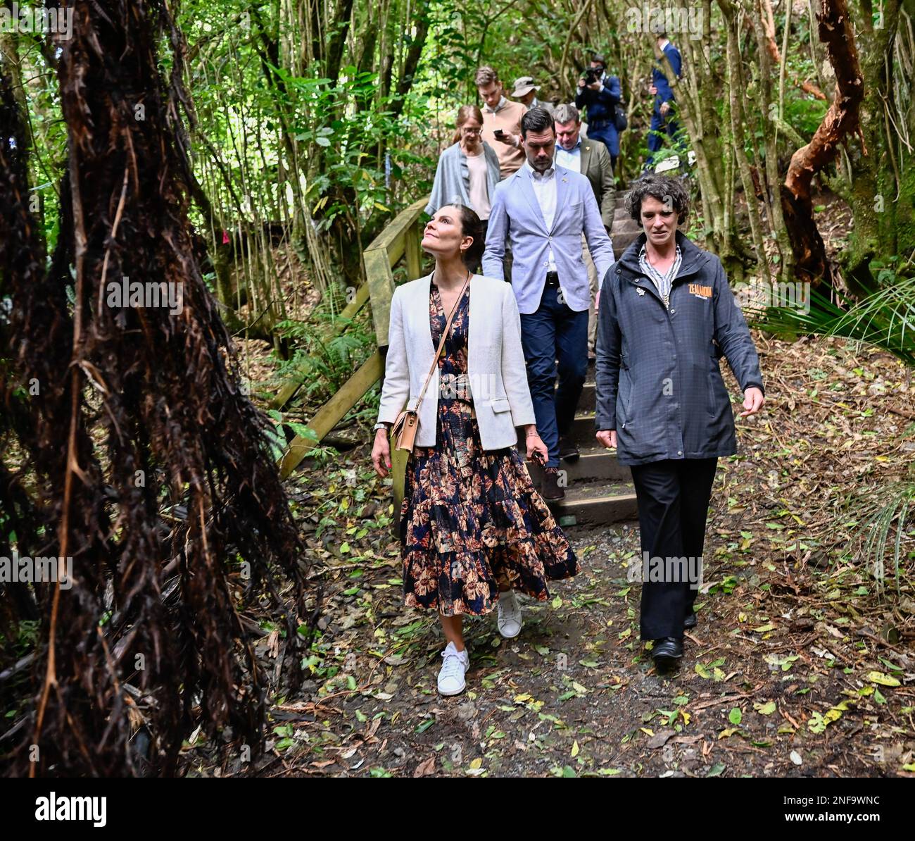 Wellington, New Zealand, on February 17, 2023, Crown Princess Victoria and Prince Daniel are shown around Zealandia Ecosanctuary in Wellington, New Zealand, on February 17, 2023, by Zealandia CEO Danielle Shanahan. The Swedish Crown Princess couple is on an official visit to New Zealand. Photo: Jonas Ekstromer / TT / code 10030 Stock Photo