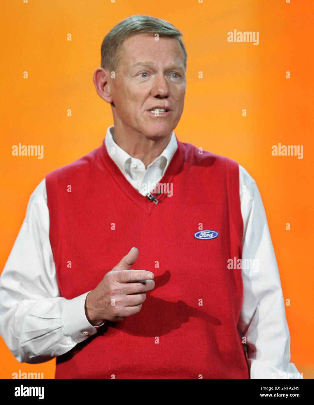 Ford Motor Company CEO and president Alan Mulally delivers the keynote address at the