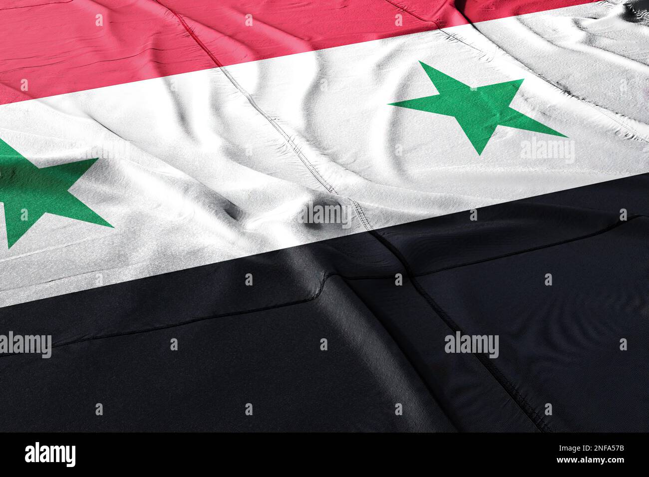 3d Illustration of Syria national flag waving in the sky with clipping path. Stock Photo