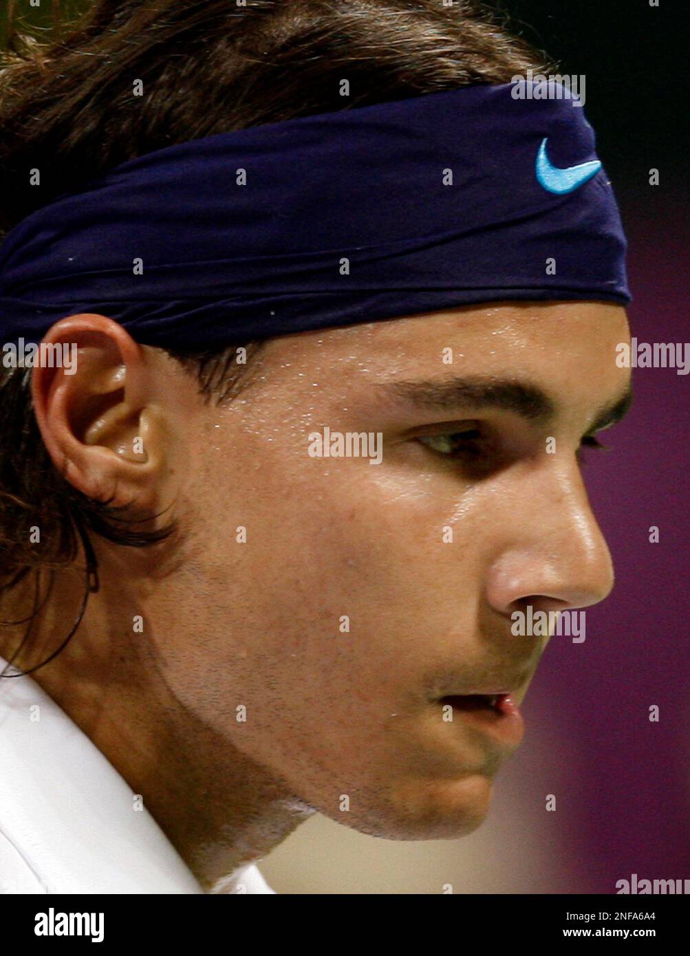 Spanish tennis player world number one Rafael Nadal, reacts after