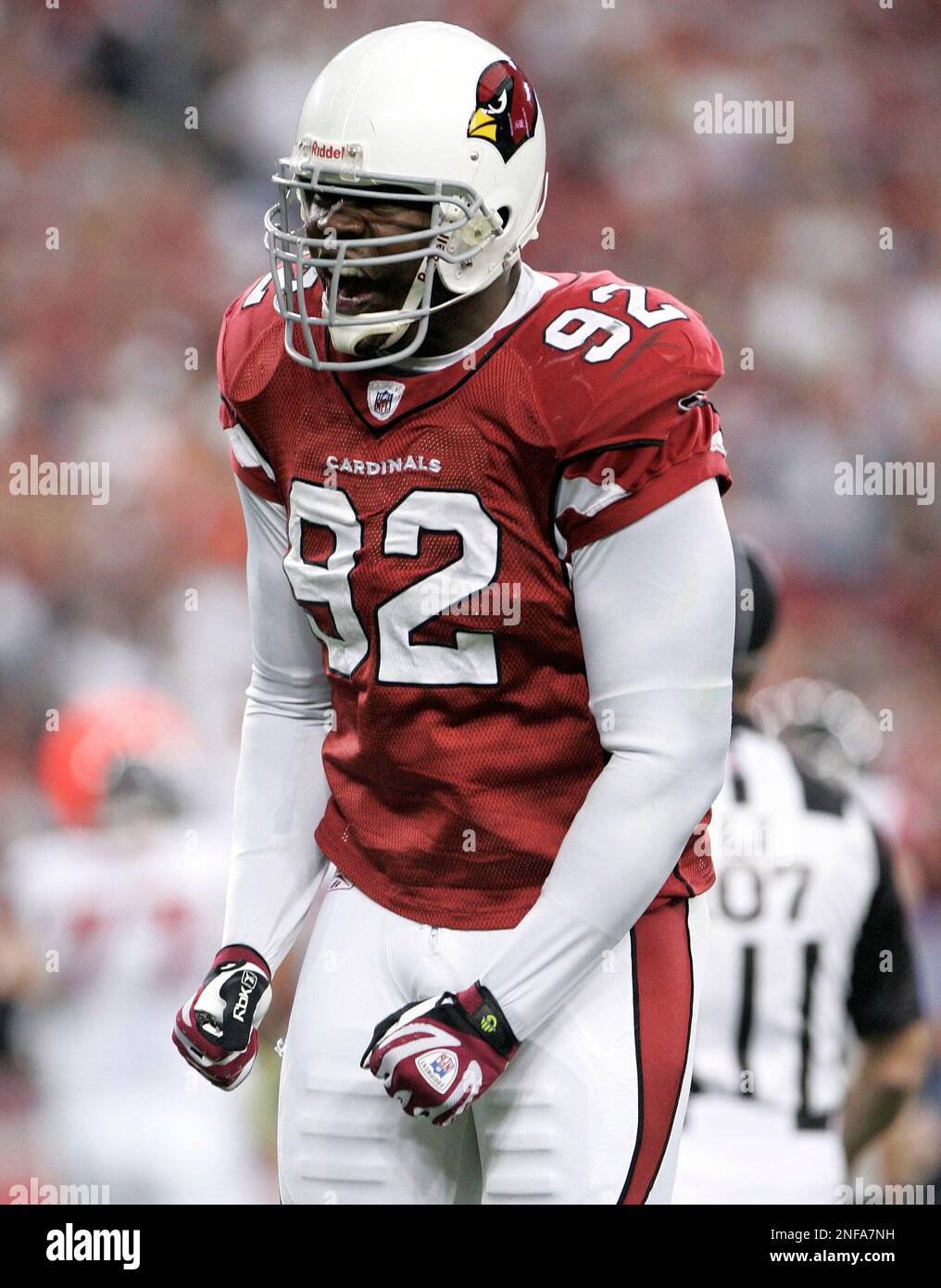 Arizona Cardinals' Bertrand Berry (92) celebrates against the Atlanta Falcons during the second