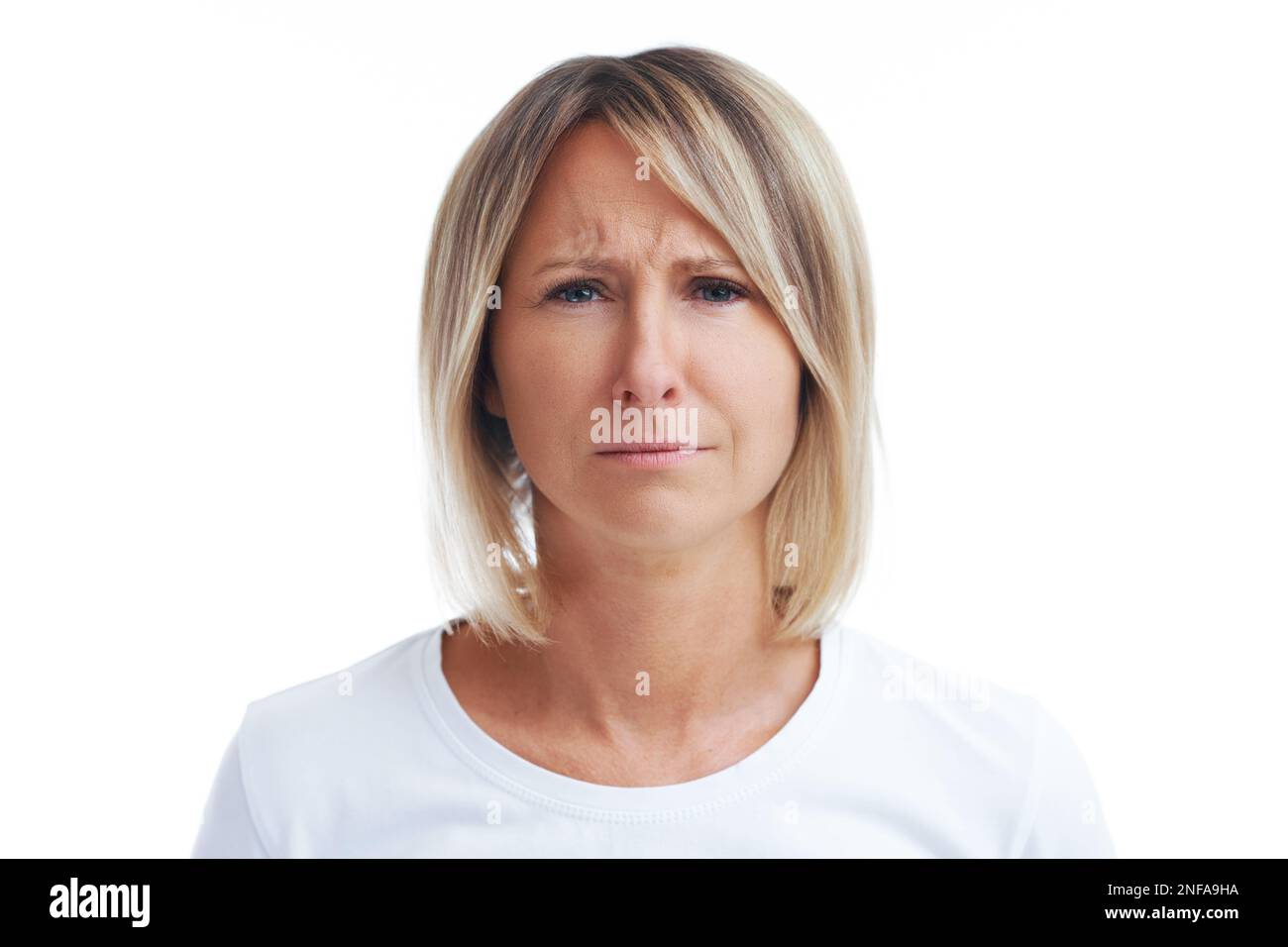 Picture of blonde woman over back isolated background Stock Photo Alamy