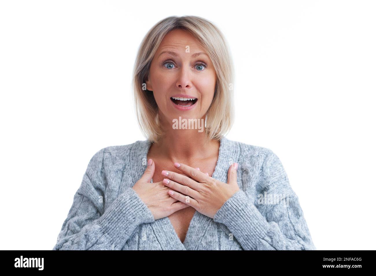 Picture of blonde woman over back isolated background Stock Photo Alamy