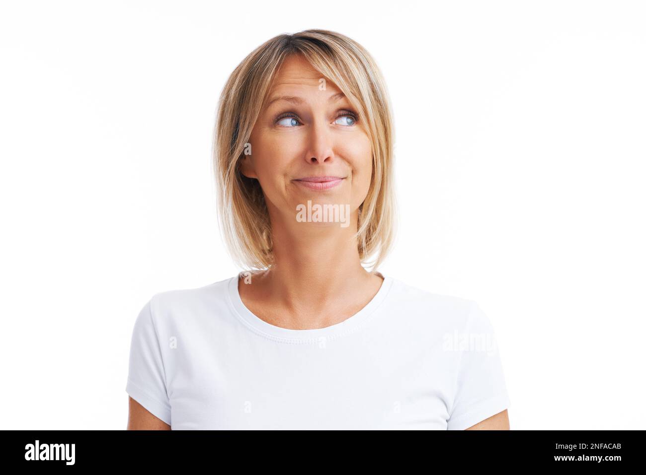 Picture of blonde woman over back isolated background Stock Photo Alamy