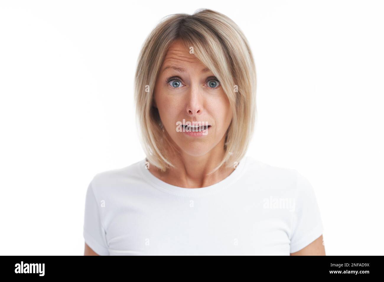 Picture of blonde woman over back isolated background Stock Photo Alamy