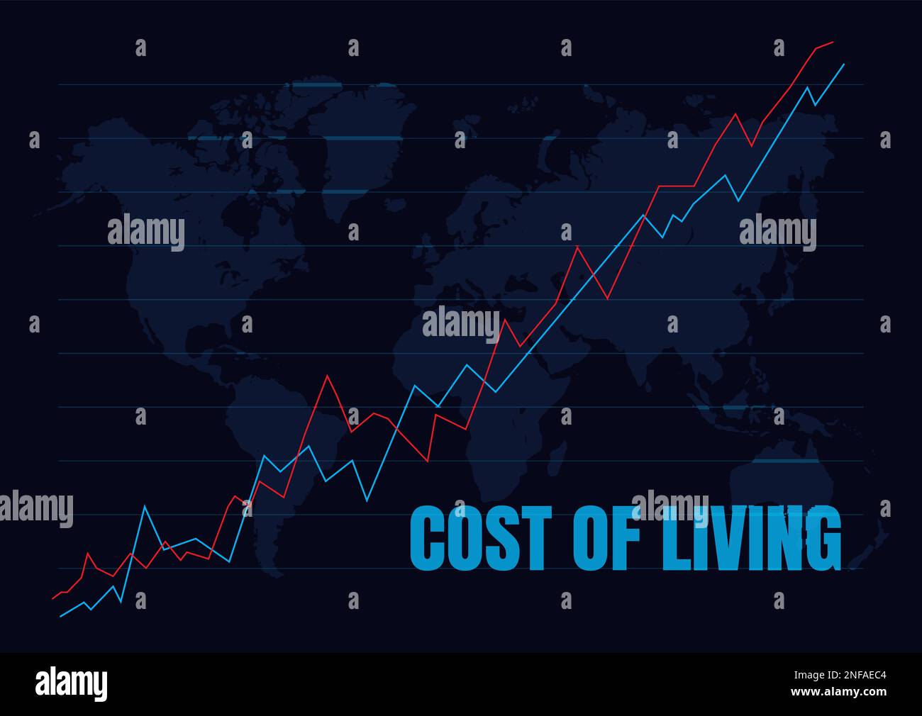 Graph showing cost of living price increase with world map Stock Vector