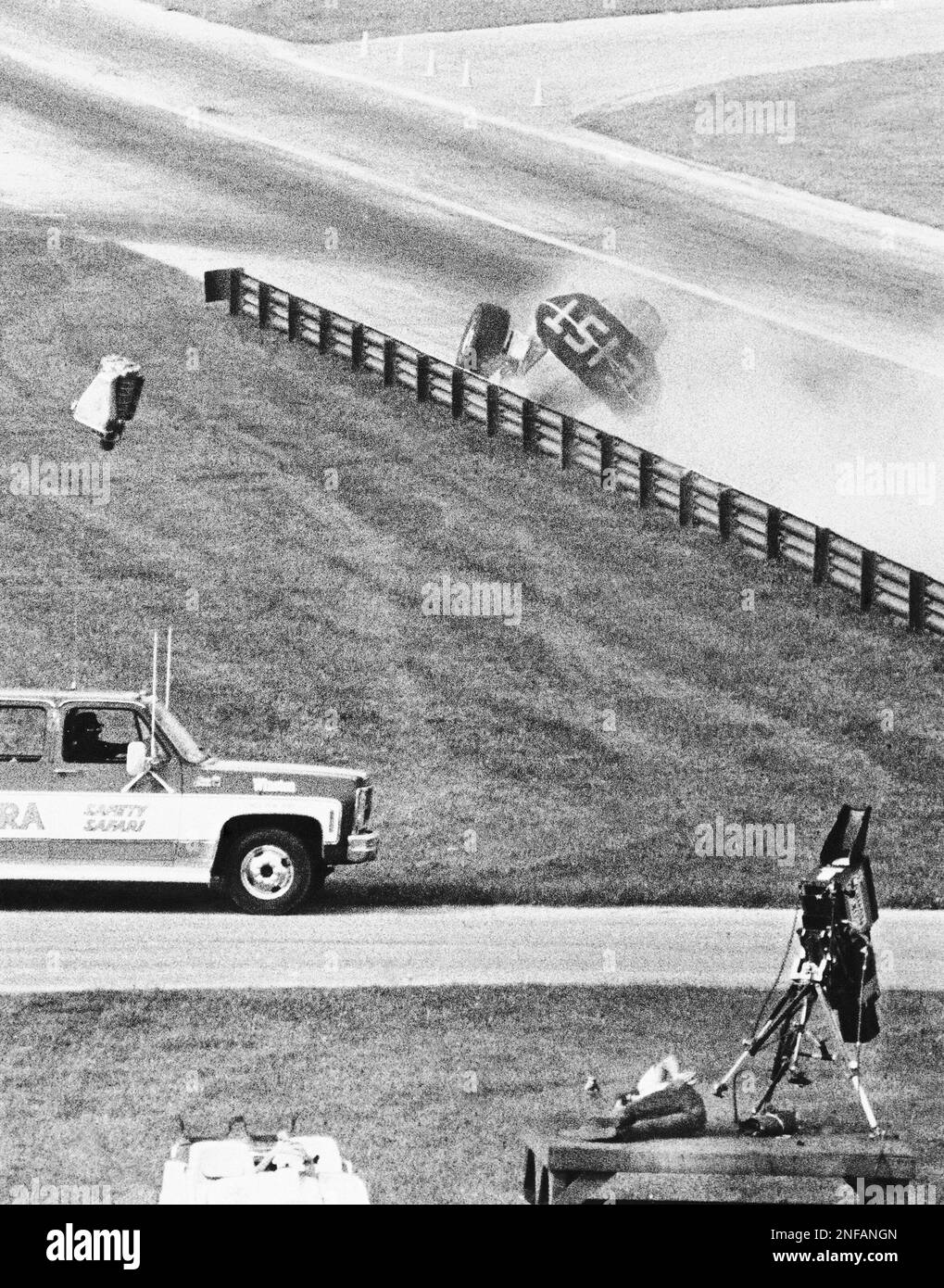 A dragster supercharger hits cameraman Joe Rooks of Bowling Green, Ohio ...