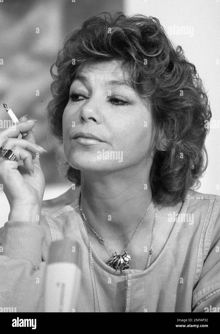 German actress Judy Winter (Beate Richard), is pictured smoking a cigarette  during the International Film Festival, Berlinale, in West Berlin, Monday  February 27, 1984. (AP Photo Stock Photo