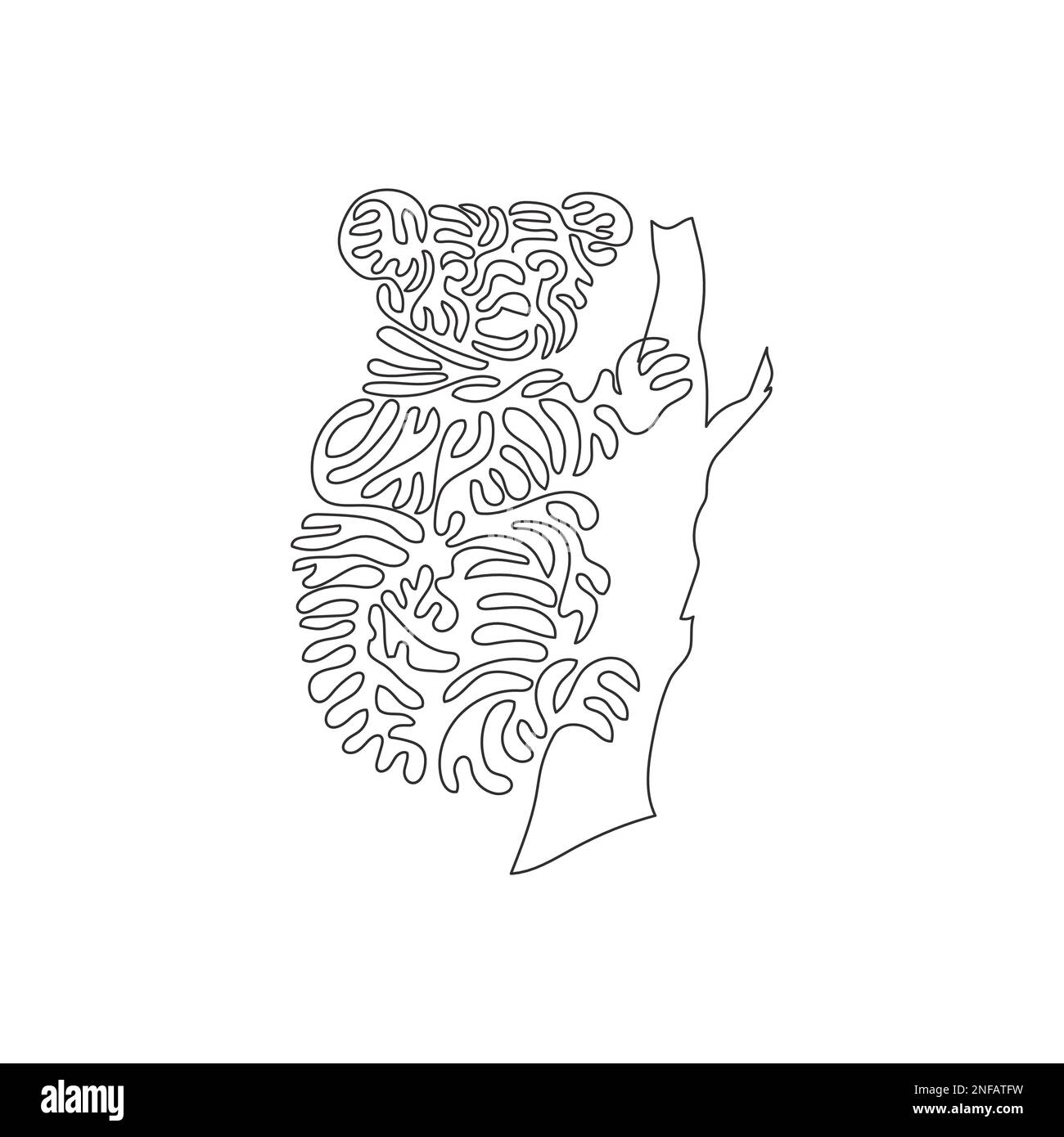 Single curly line drawing of cute koala abstract art. Continuous line drawing design vector illustration of a koala is a tree-dwelling Stock Vector