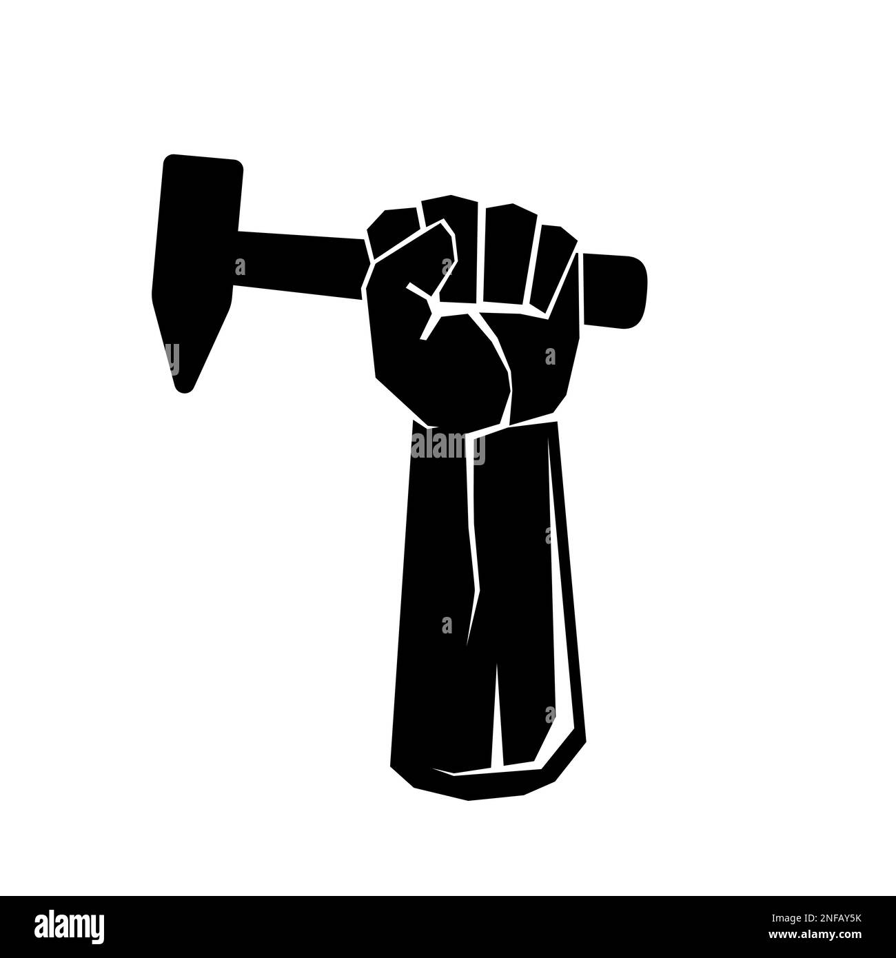 Hand holding hammer. Fist with hammer. Hand with hammer. Construction