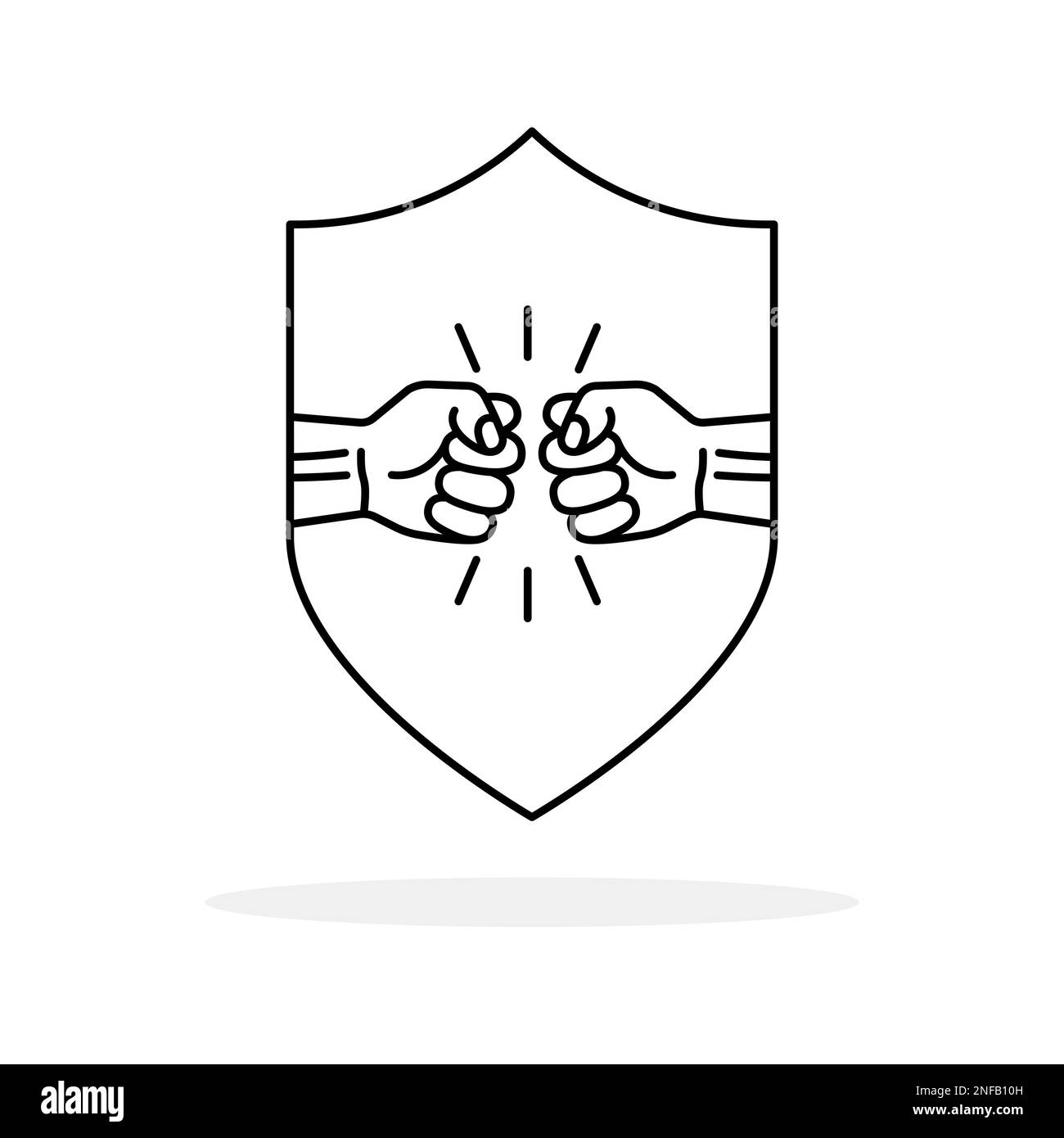 Fist and shield. Punch icon. Fists bumping. Struggle logo. Vector