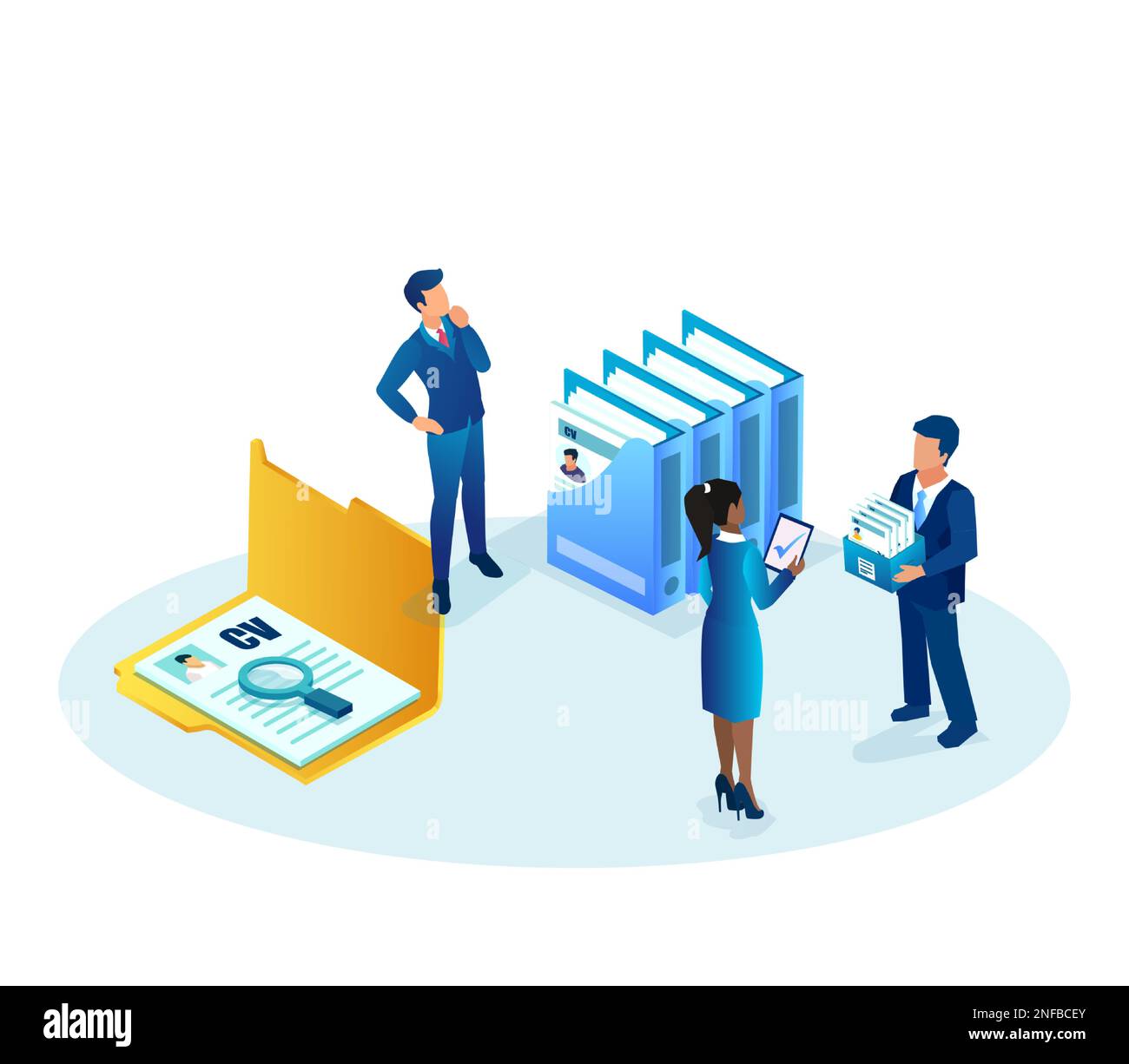 Vector of a group of business people reviewing files of job applicants