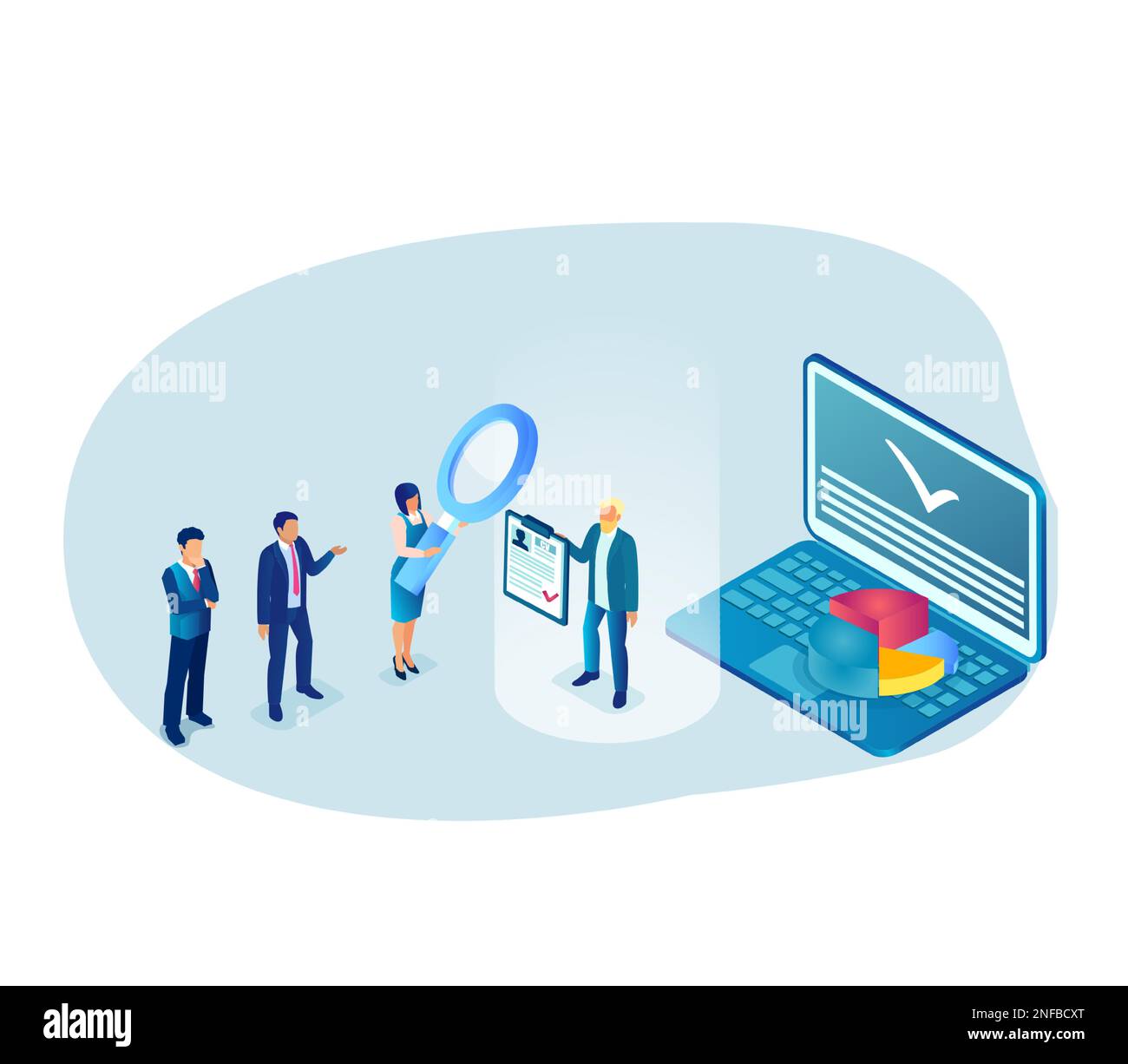 Vector of a recruiting process for new job positions. New hire in business concept Stock Vector