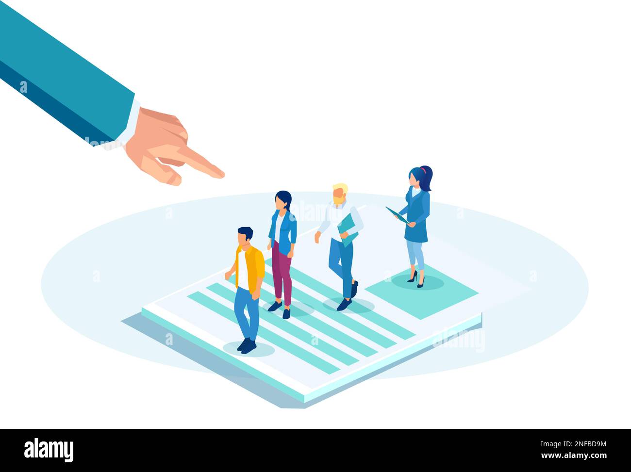 Vector of a businessman choosing best qualified candidate for a job