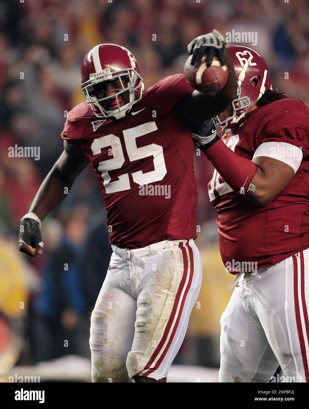 Alabama linebacker Rolando McClain (25) reacts after recovering an