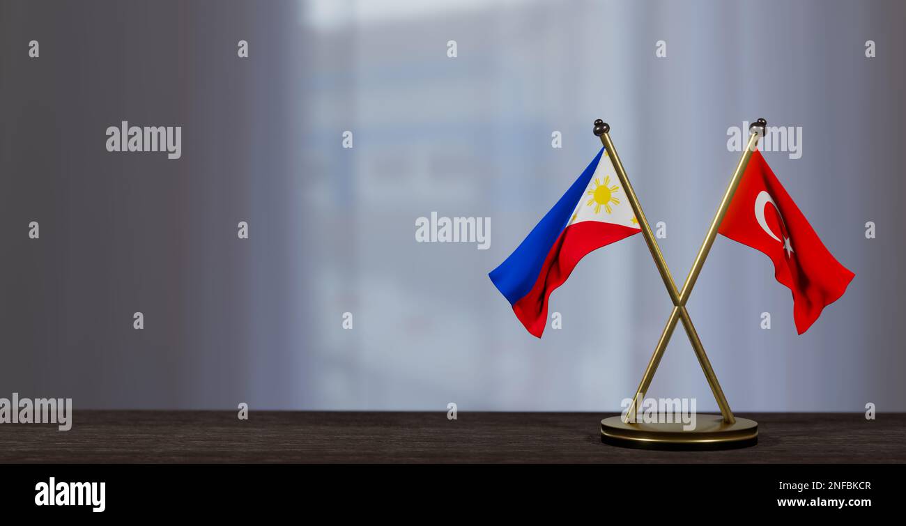 Philippines and turkey flags on table. Negotiation between Philippines ...