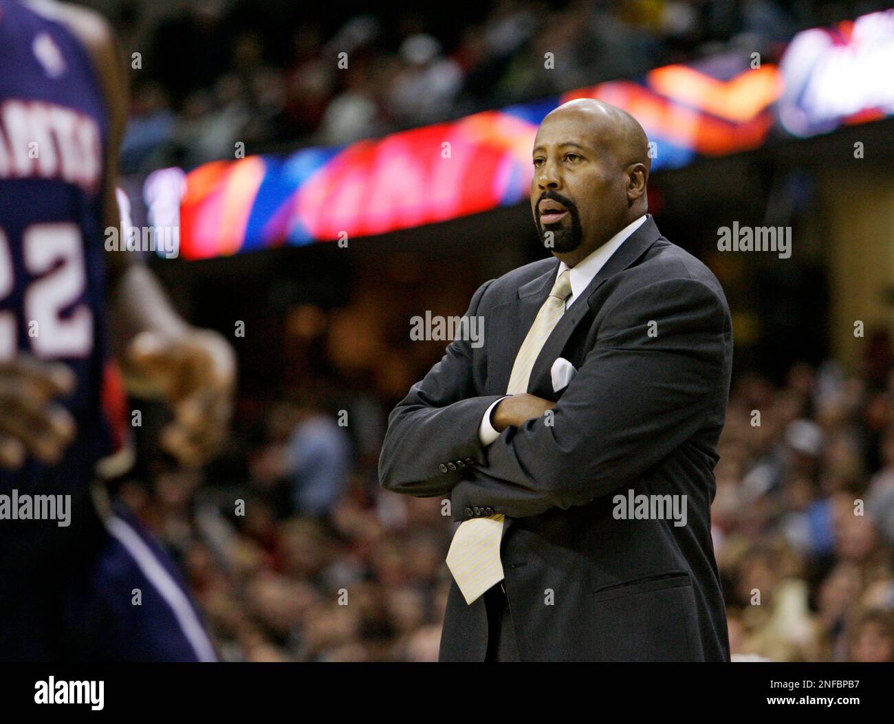 Atlanta Hawks coach Mike Woodson watches from the bench during an NBA basketball game against the Cleveland Cavaliers Saturday, Nov. 22, 2008, in Cleveland. (AP Photo/Mark Duncan) Stock Photo